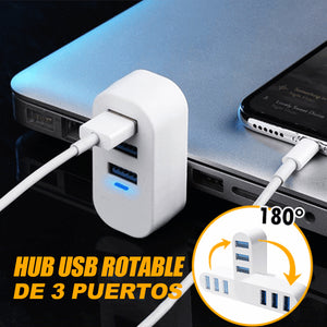 Mini concentrador USB rotable de 3 puertos