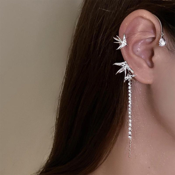 Pendientes largos de perlas de cristal de lujo con diseño de golondrina